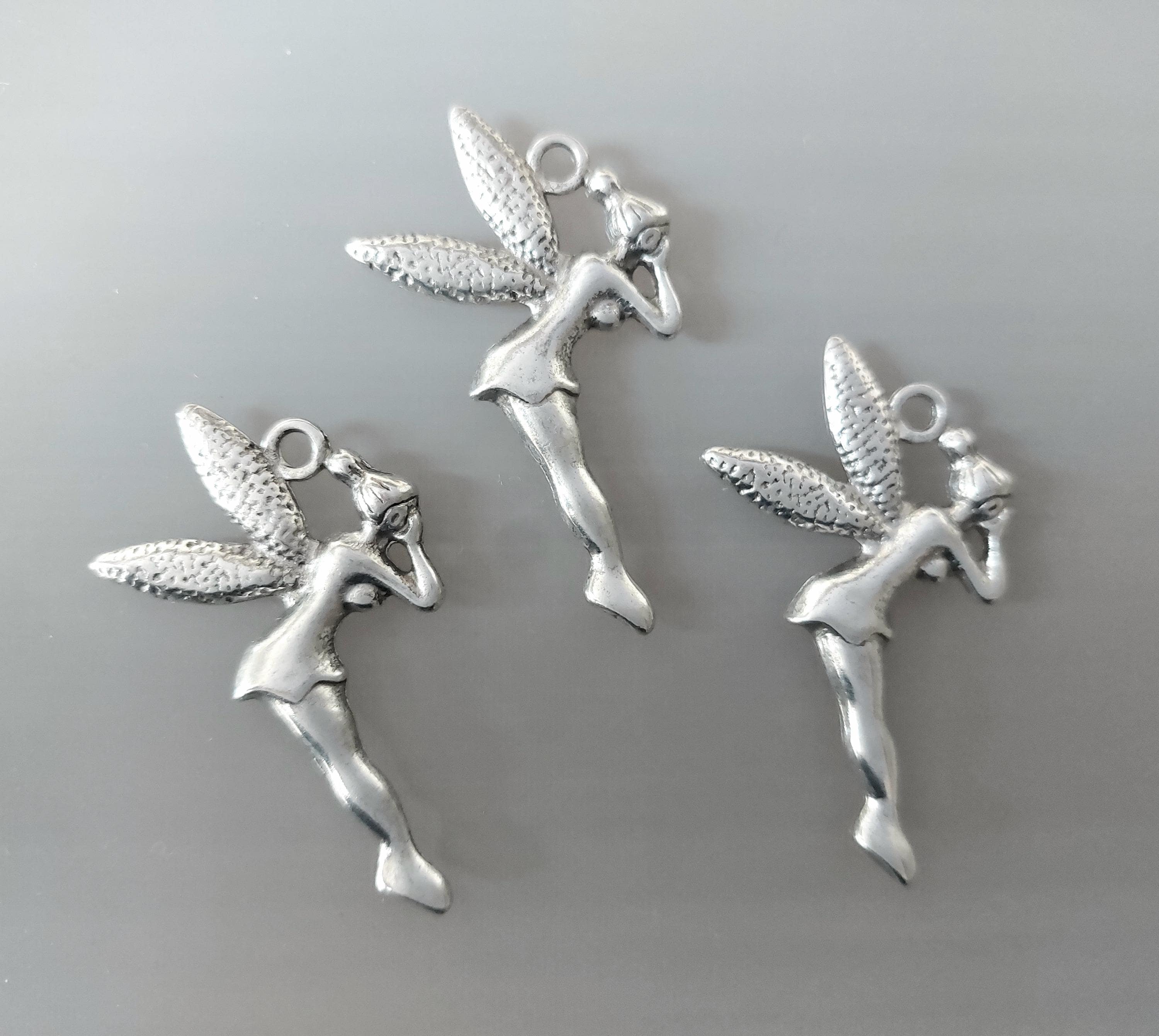 Lot De 5 Pendentifs / Breloques Fée - Argenté Tibétain - 21x15mm - Pour Création De Bijoux