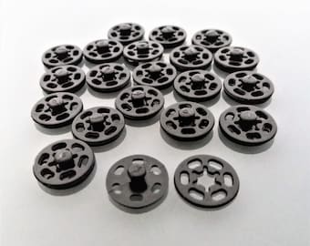 20 pressions rondes 15 mm plastiques noires