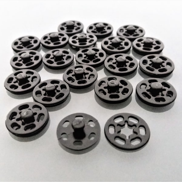 20 pressions rondes 15 mm plastiques noires