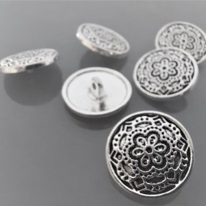 6 boutons ronds 19 mm métal gravé coloris argent image 3