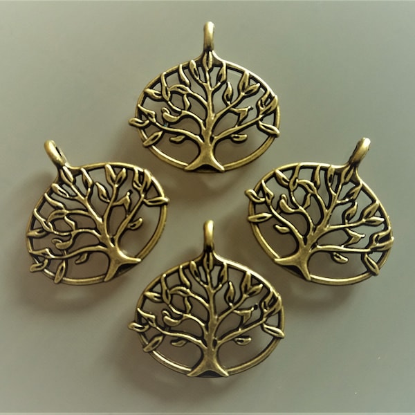 4 pendentifs ovales 2.7 cm arbre de vie métal coloris bronze