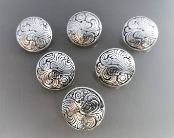 6 boutons ronds 17mm métal coloris argent noirci