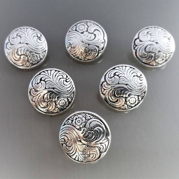 6 boutons ronds 17mm métal coloris argent noirci