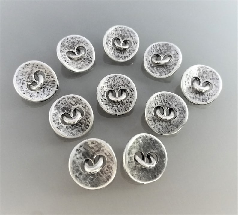 10 boutons 15 mm métal coloris argent noirci image 1