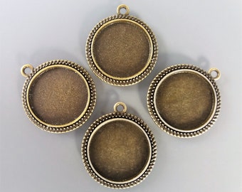 4 pendentifs pour cabochons ronds 20 mm métal coloris bronze