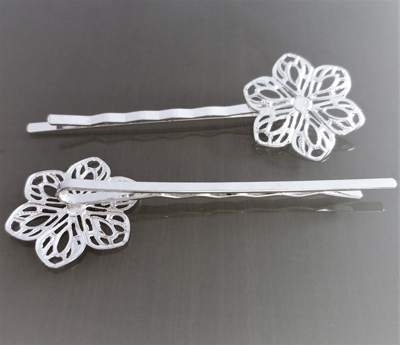 4 barrettes fleur filigrane coloris argent image 3