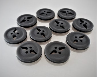 10 boutons 23 mm plastique noir mat