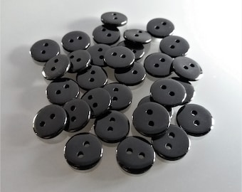 30 boutons ronds 10 mm plastique noir