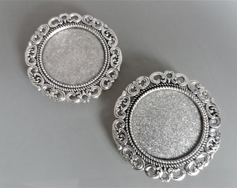 2 supports de broches à cabochons ronds 25 mm coloris argent