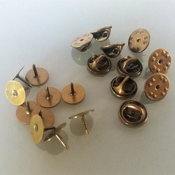 50 supports pin's métal coloris bronze base 10 mm