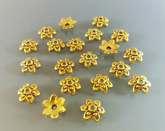 20 coupelles 10 mm fleurs métal coloris vieil or