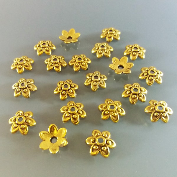 20 coupelles 10 mm fleurs métal coloris vieil or