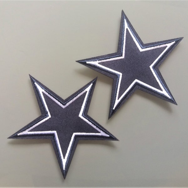 Set of 2 fusible stars patches in navy blue and white