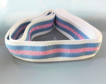 1 m 50 of striped braid width 25 mm white, blue and pink lurex