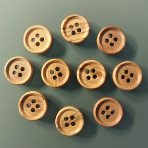 10 round wood buttons 12 mm 4 holes