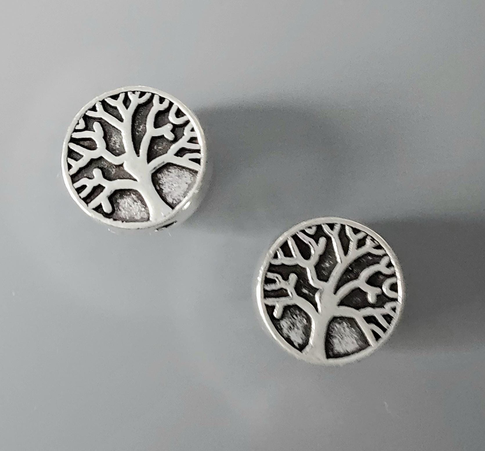 Lot De 10 Perles Argent 8 Mm - Motif Arbre De Vie, Origine Chine