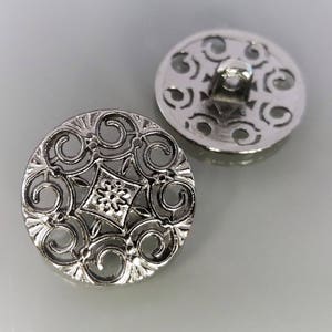 6 boutons ronds 20mm métal coloris argent foncé image 3