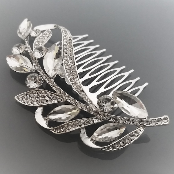 Barrette peigne strass 9,8 cm coloris argent