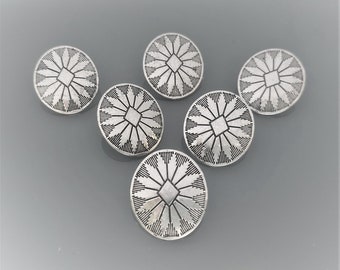 6 Boutons ovales 25 mm en métal de coloris argent