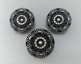 3 elegantes botones, 25 mm, plástico negro y gris.