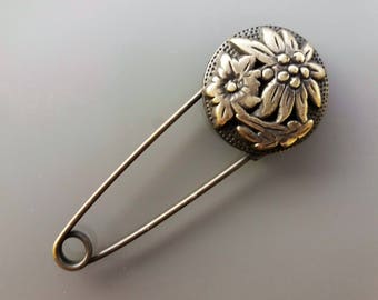 Brooch 7,5 cm bronze color flower decoration