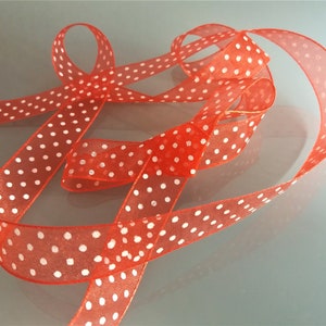3 mètres de ruban organza 15 mm rouge imprimé pois blancs