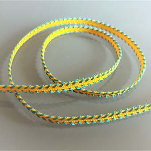 2 mètres de galon tissé jaune et turquoise largeur 5 mm