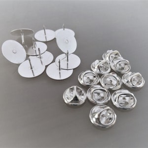 10 supports pin's base 15 mm métal coloris argent clair image 2