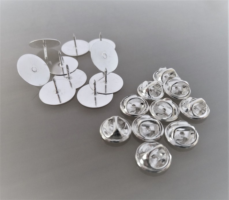 10 supports pin's base 15 mm métal coloris argent clair image 2