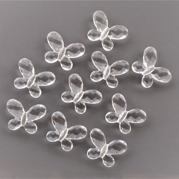 10 perles transparentes à facettes papillons 18 mm X 24 mm