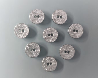 8 boutons ronds 10 mm aspect métal texturé coloris argent