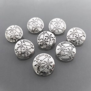8 round buttons 17 mm engraved metal silver color