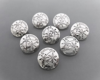 8 round buttons 17 mm silver engraved silver