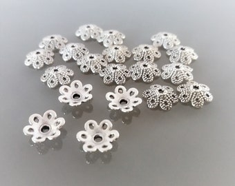 20 cups 10 mm flowers metal color silver