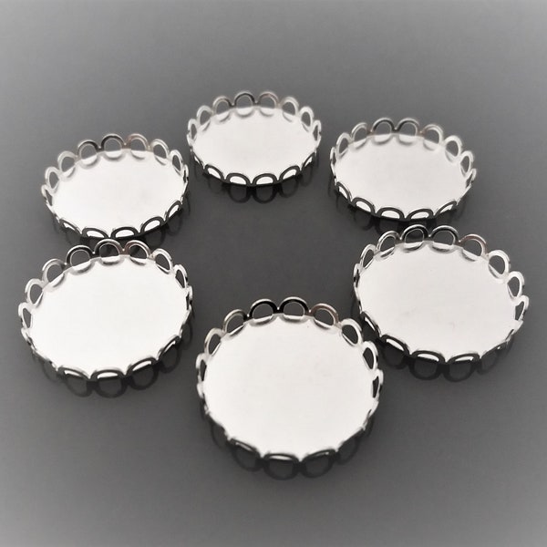 6 supports cabochons ronds 20 mm métal coloris argent