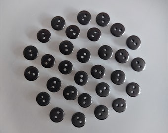 30 boutons ronds 9 mm plastique noir