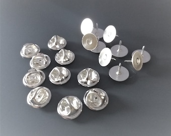 50 supports pin's base 10 mm métal coloris argent clair