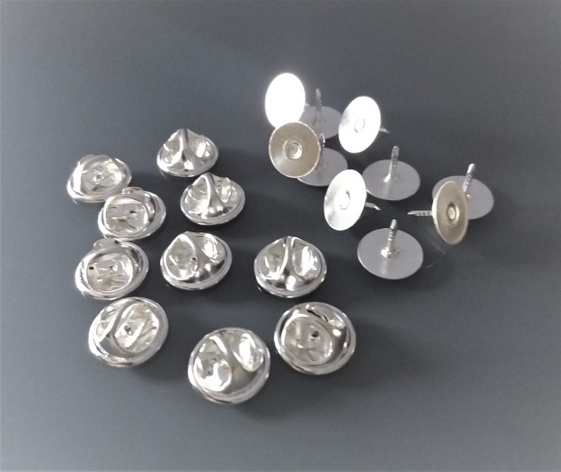 50 supports pin's base 10 mm métal coloris argent clair image 1