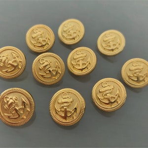 10 anchor buttons 18 mm gold color