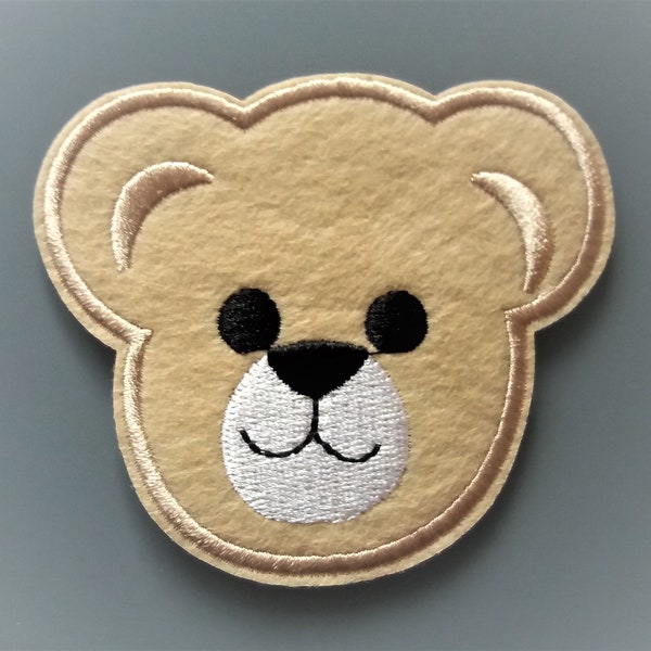 Écusson beige tête de nounours 8 cm thermocollant