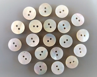 20 boutons ronds en nacre naturelle de diamètre 15 mm