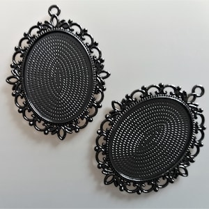 2 pendants for oval cabochons 40 mm X 30 mm black color metal image 1