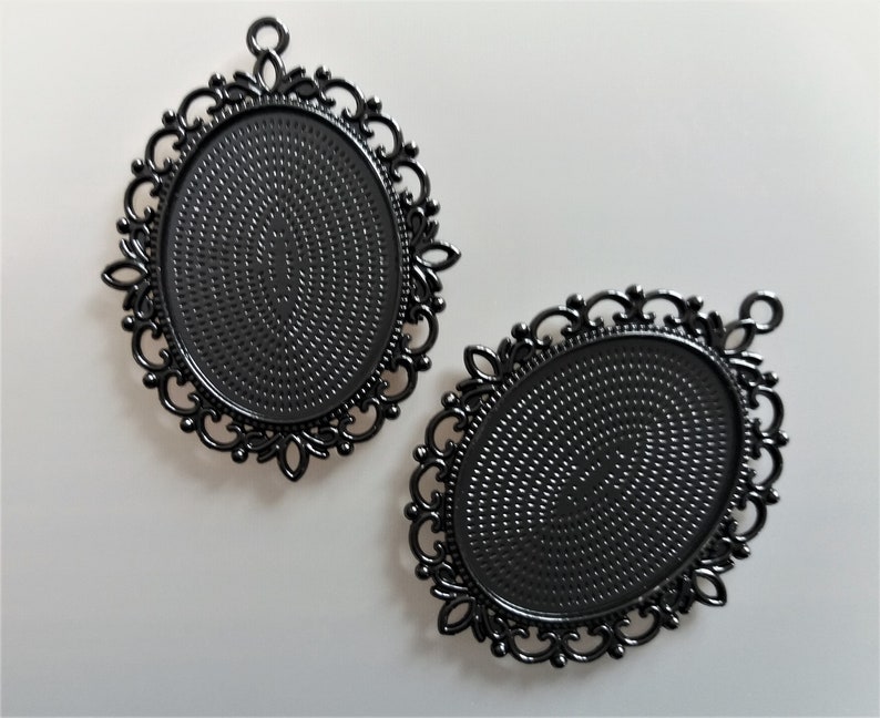 2 pendants for oval cabochons 40 mm X 30 mm black color metal image 1