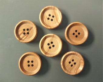 6 boutons bois ronds 23 mm 4 trous