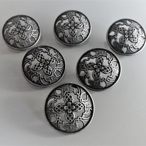 6 round buttons 23 mm metal color steel gray