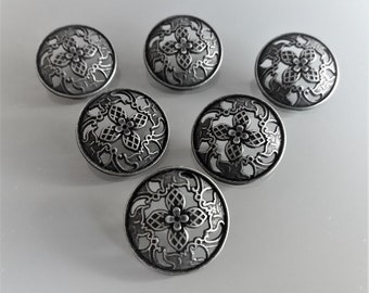 6 round buttons 23 mm metal color steel gray