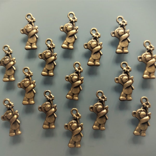 15 Pendentifs nounours 2 cm métal coloris bronze