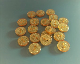 20 boutons ronds 12 mm jaunes transparents avec paillettes dorées