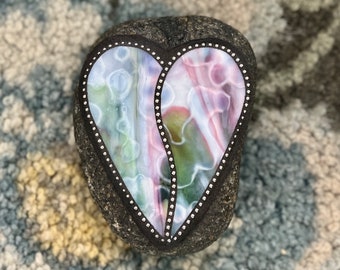 Free Shipping Mosaic Stained glass Heart Garden Stone Remembrance Stone Yard Art Love