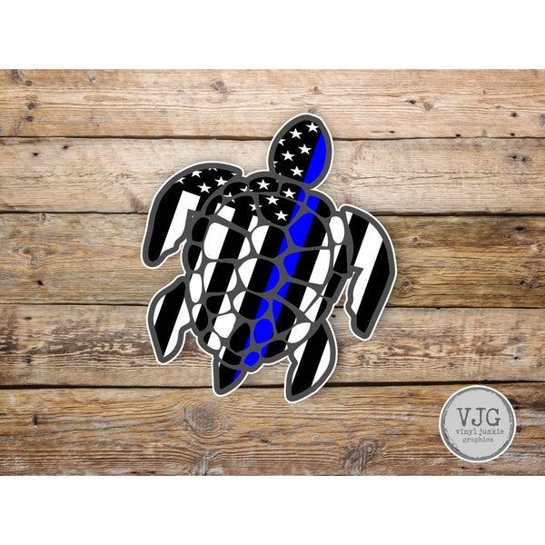 Thin Blue Line USA American Flag Sea Turtle Sticker for cars trucks for honoring and support of our brave police law enforcement officers